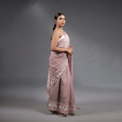 Blush Pink Handwoven Cotton Saree with White Jamdani Woven Motifs