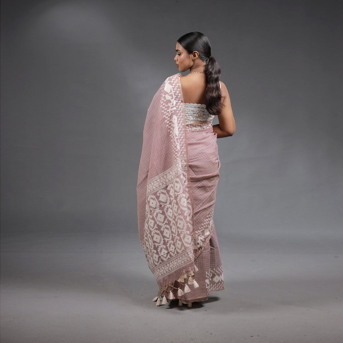 Blush Pink Handwoven Cotton Saree with White Jamdani Woven Motifs