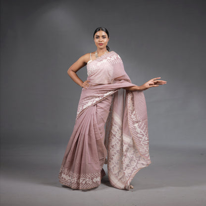 Blush Pink Handwoven Cotton Saree with White Jamdani Woven Motifs