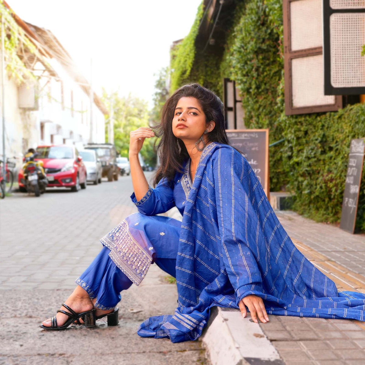 Royal Blue Embroidered Suit Set