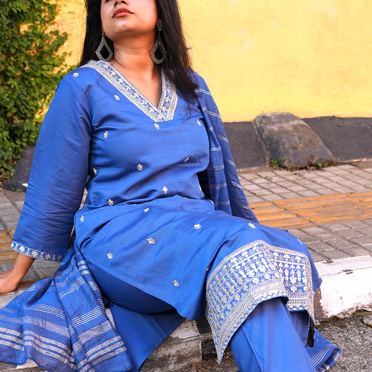 Royal Blue Embroidered Suit Set