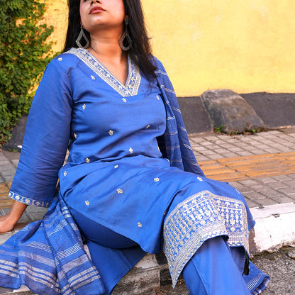 Royal Blue Embroidered Suit Set