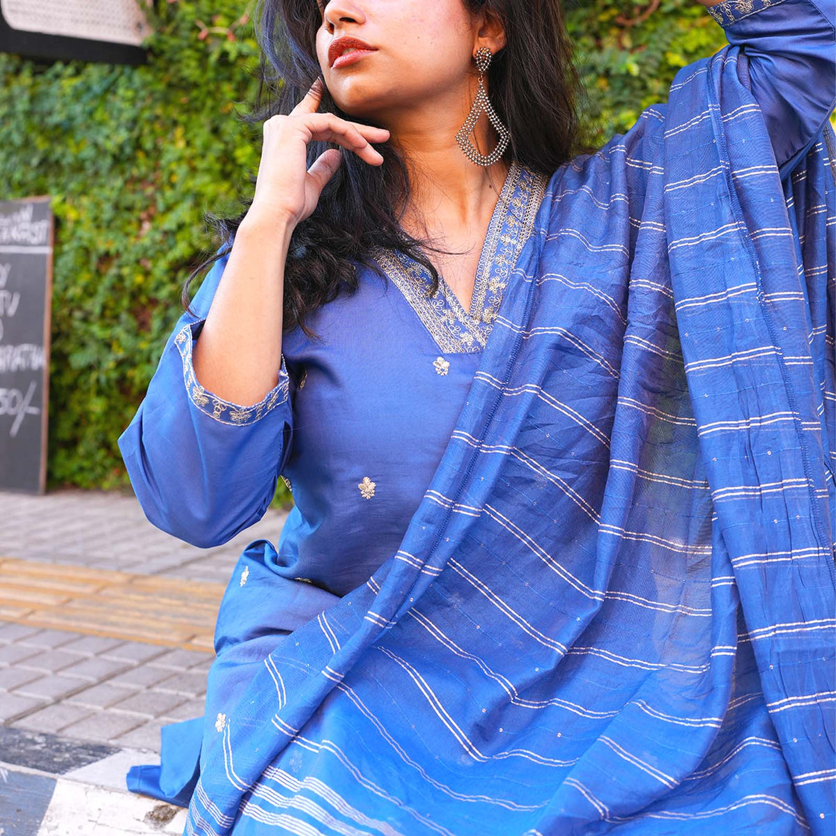 Royal Blue Embroidered Suit Set