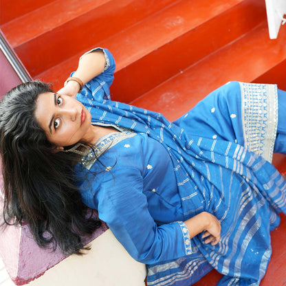 Royal Blue Embroidered Suit Set