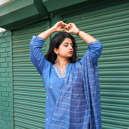 Royal Blue Embroidered Suit Set