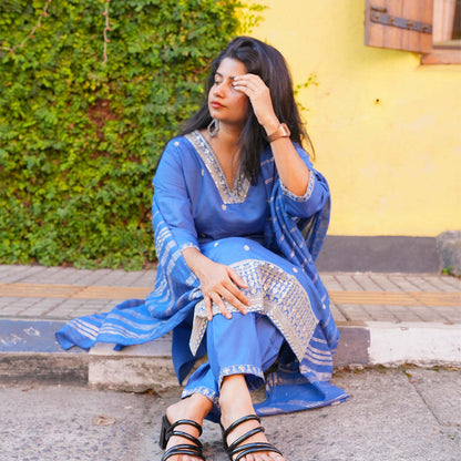 Royal Blue Embroidered Suit Set