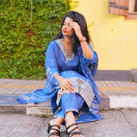 Royal Blue Embroidered Suit Set