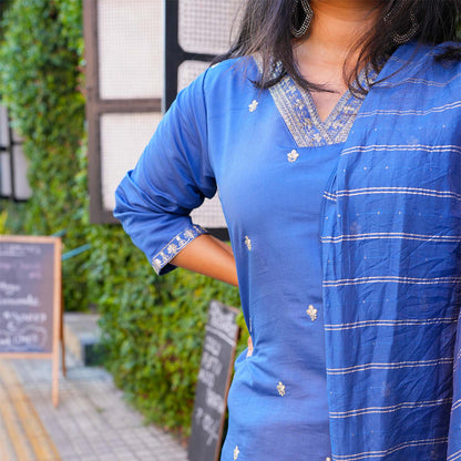 Royal Blue Embroidered Suit Set