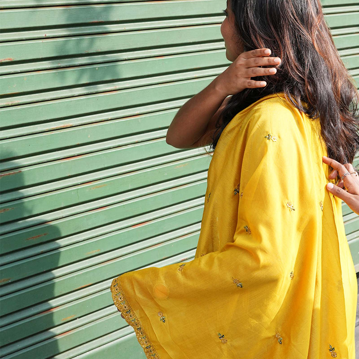 Sunlit Mustard Embellished Kurta Set with Palazzo & Dupatta