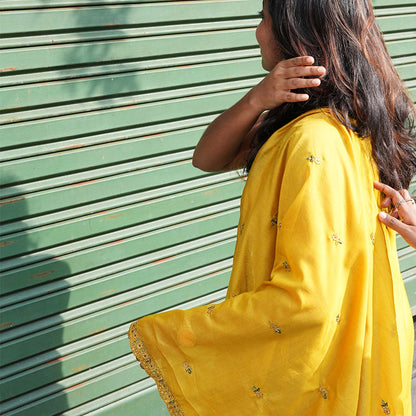 Sunlit Mustard Embellished Kurta Set with Palazzo & Dupatta