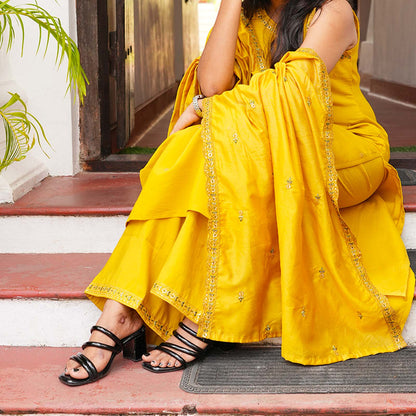 Sunlit Mustard Embellished Kurta Set with Palazzo & Dupatta