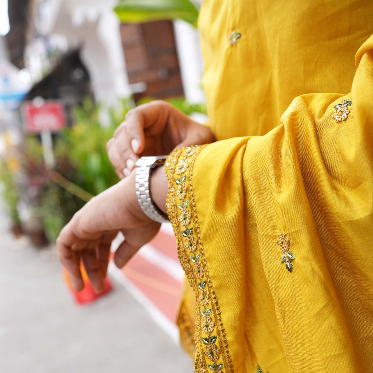 Sunlit Mustard Embellished Kurta Set with Palazzo & Dupatta