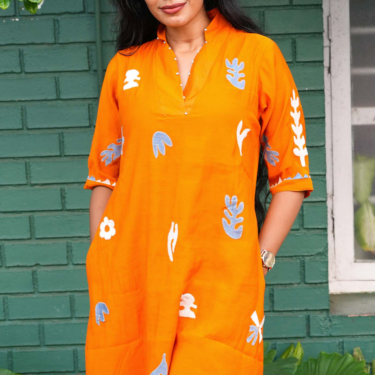Sunrise Bloom Embroidered Cotton Kurta Set