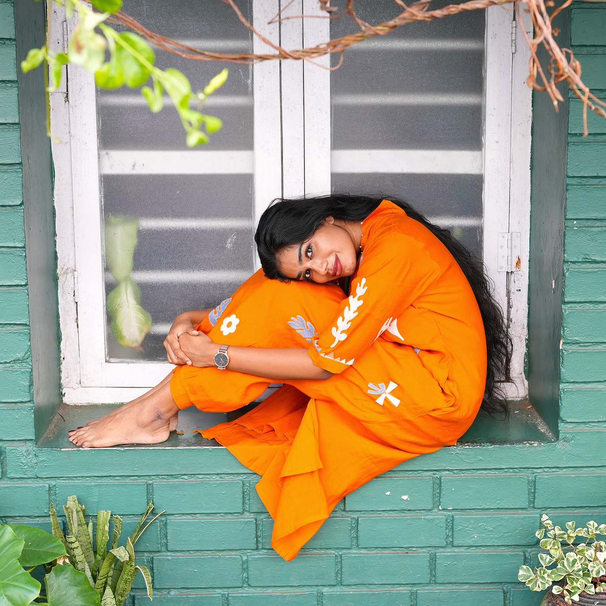 Sunrise Bloom Embroidered Cotton Kurta Set