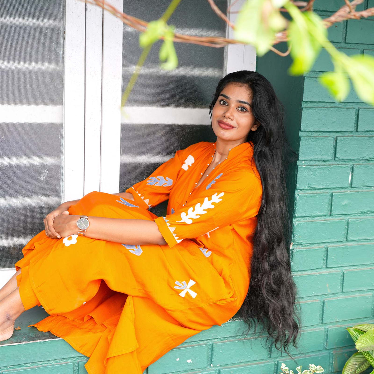 Sunrise Bloom Embroidered Cotton Kurta Set