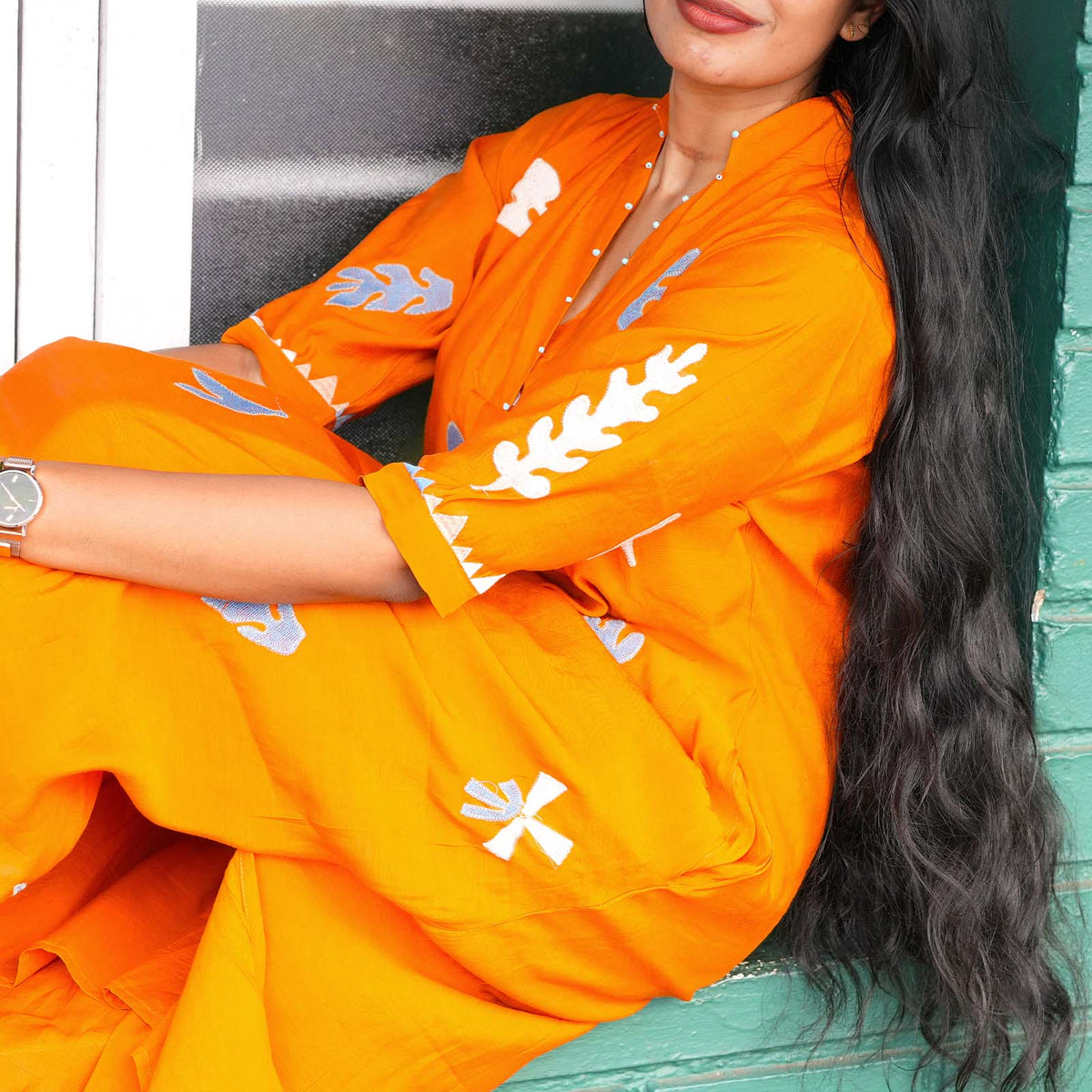 Sunrise Bloom Embroidered Cotton Kurta Set